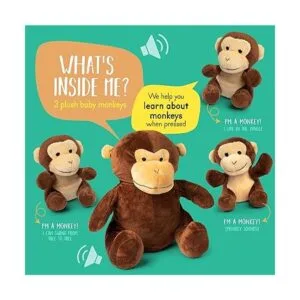 Mono de peluche parlante con 3 monos bebés en su abdomen_2