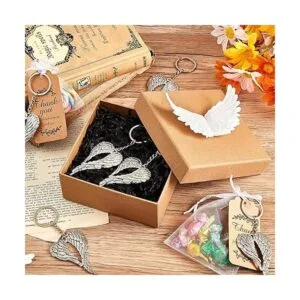 28 dijes de alas de ángel plateadas llaveros de plumas de_5