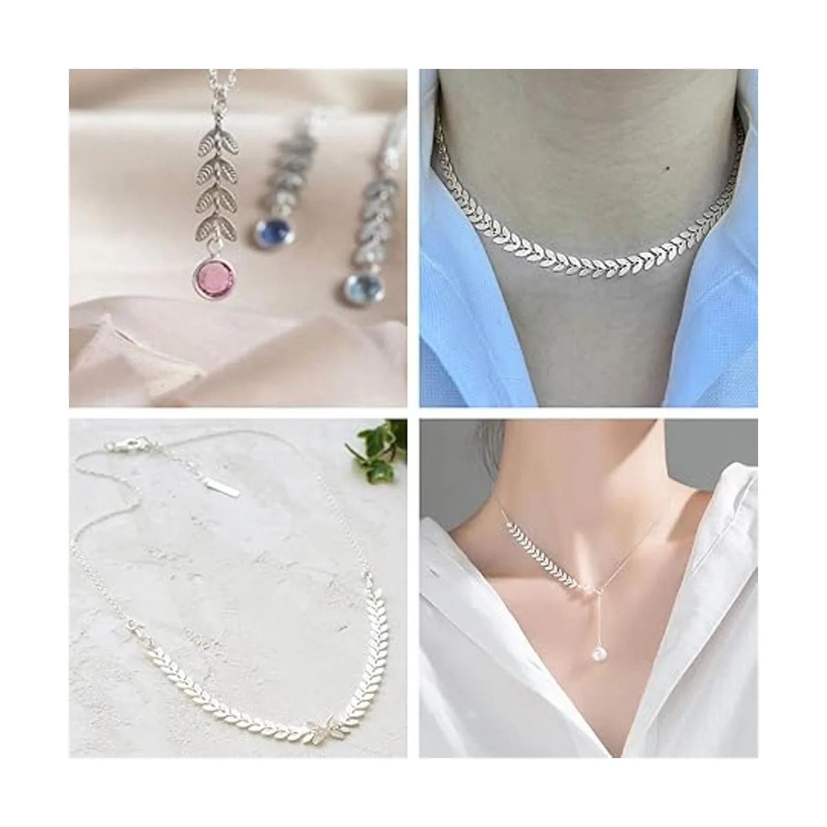 UMAOKANG Cadena de eslabones de acero inoxidable de plata_5