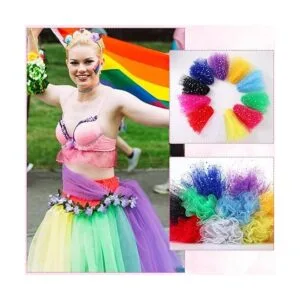 12 rollos de tul con purpurina de arcoíris de 6 x 10_5