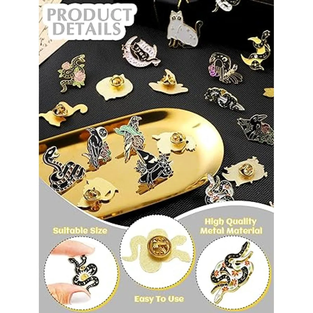 Juego de 25 pines esmaltados de oro negro y negro para_3