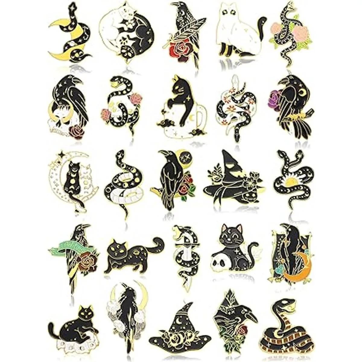 Juego de 25 pines esmaltados de oro negro y negro para_1