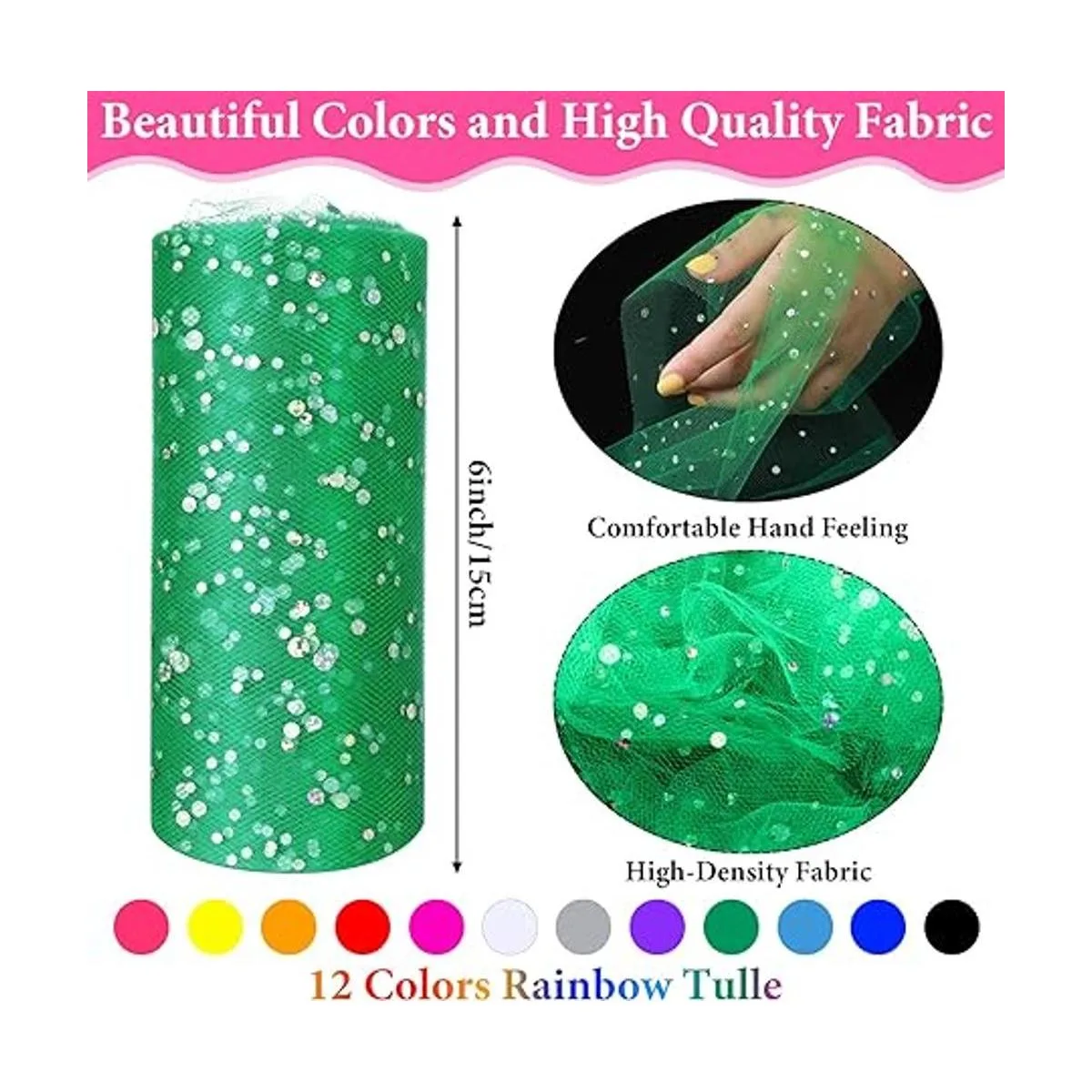 12 rollos de tul con purpurina de arcoíris de 6 x 10_2