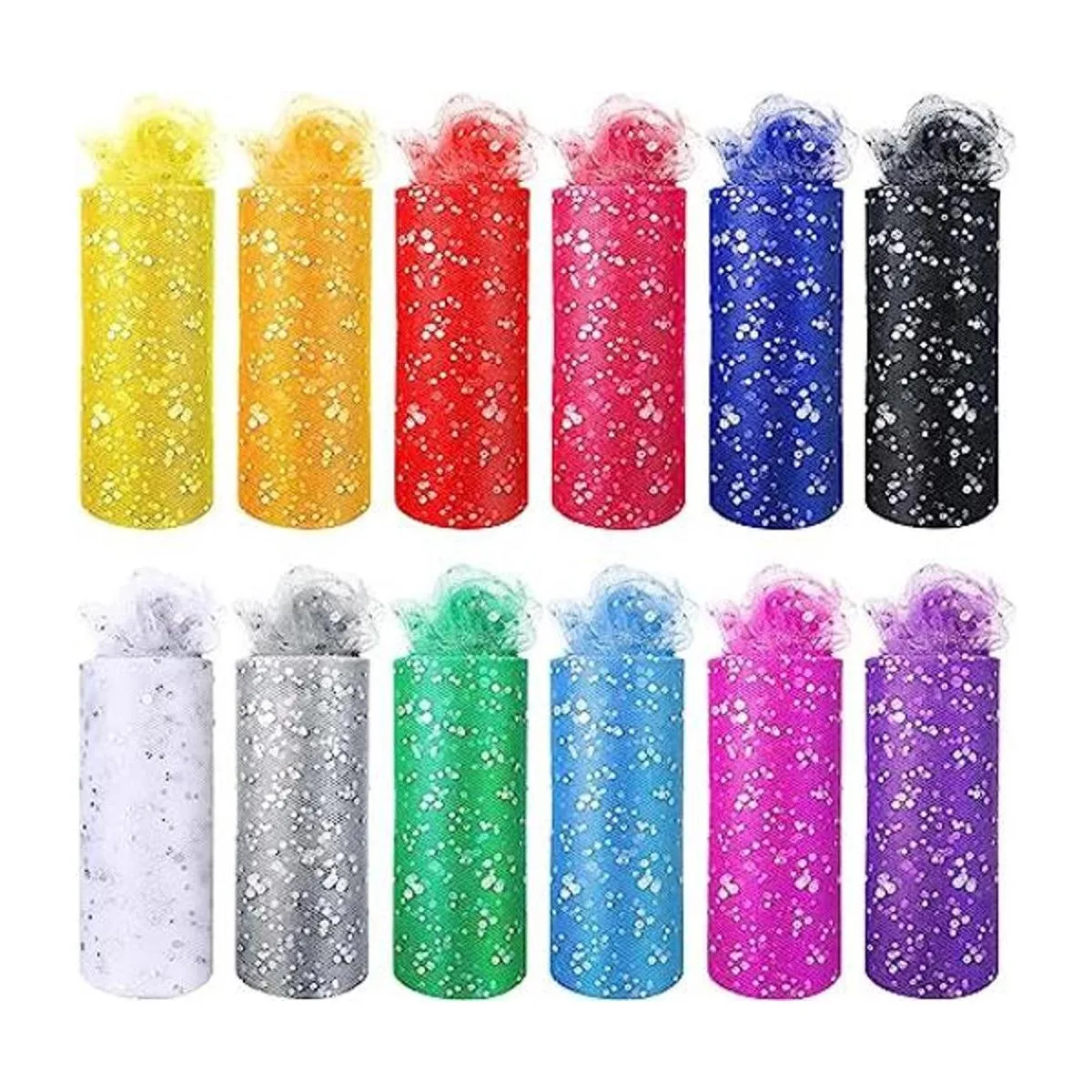 12 rollos de tul con purpurina de arcoíris de 6 x 10_1