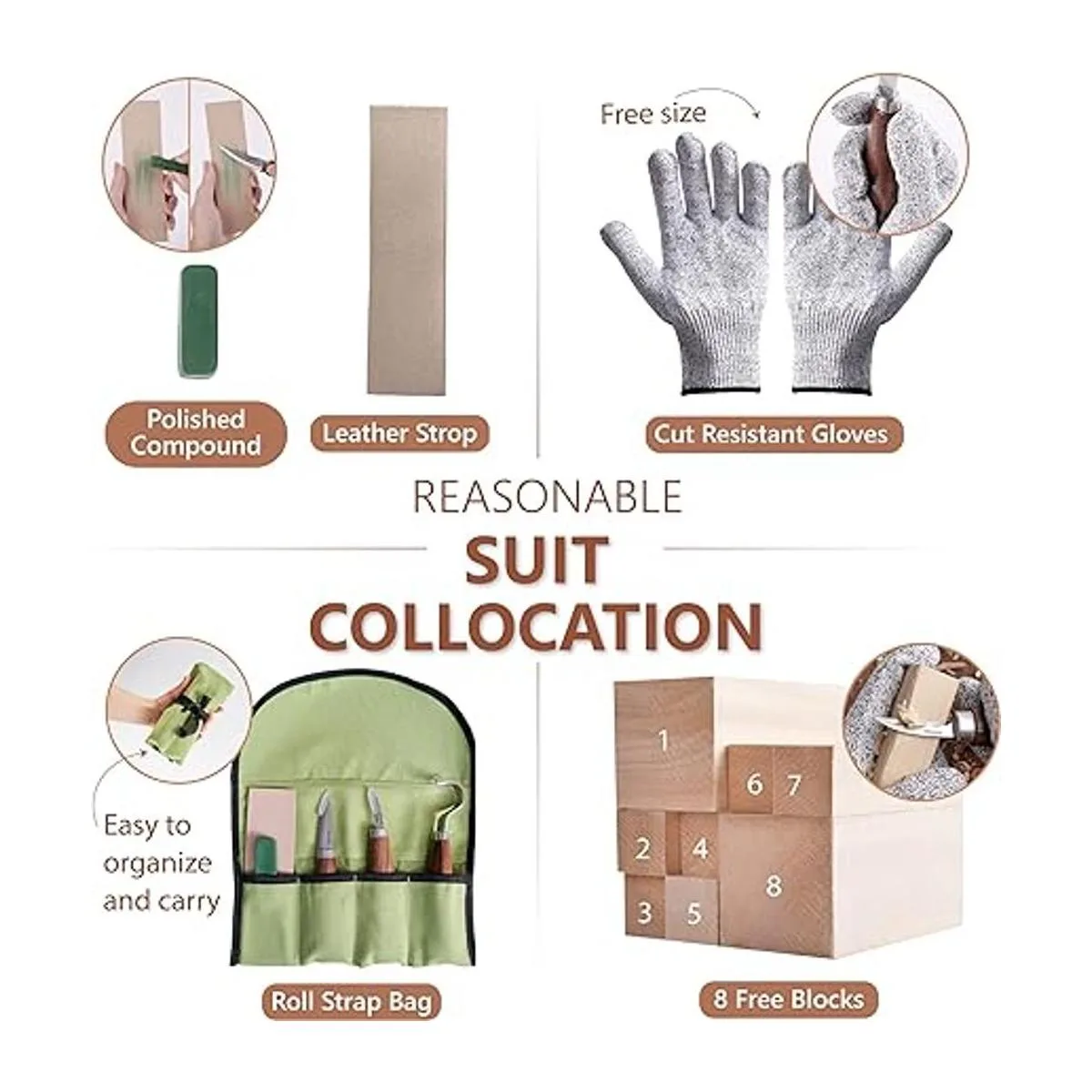 Kit de cuchillos de madera para principiantes juego de_4