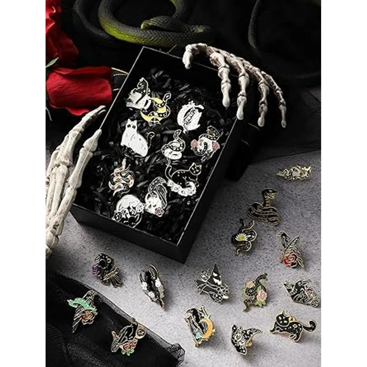 Juego de 25 pines esmaltados de oro negro y negro para_2