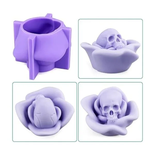 Molde de silicona 3D con calavera de rosa para resina_6