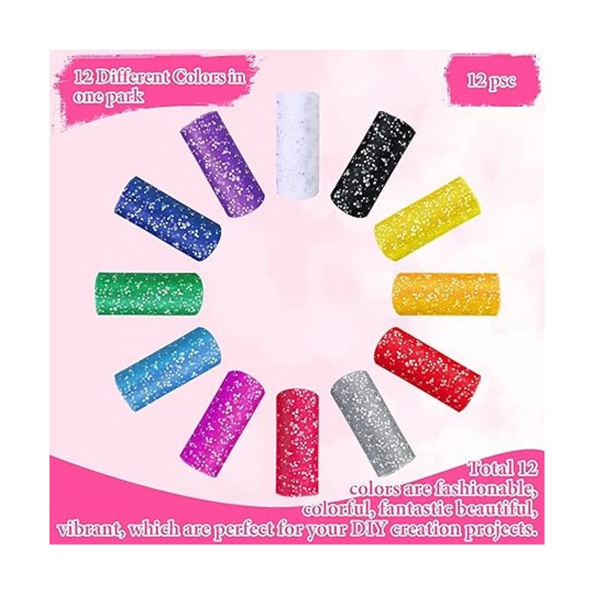 12 rollos de tul con purpurina de arcoíris de 6 x 10_3