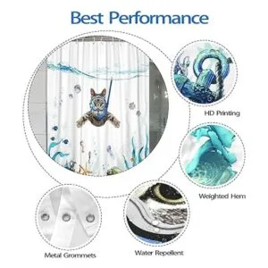 Fowocu Divertido juego de cortinas de ducha de gato color_5