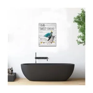 Arte de pared de baño de tortuga marina verde azulado con_2