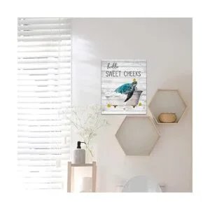 Arte de pared de baño de tortuga marina verde azulado con_3