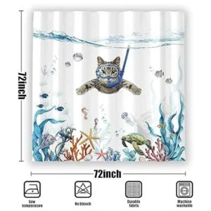 Fowocu Divertido juego de cortinas de ducha de gato color_6