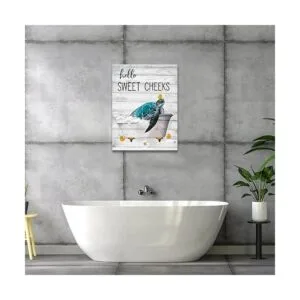 Arte de pared de baño de tortuga marina verde azulado con_4