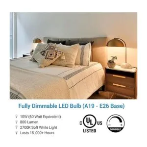 DEWENWILS Paquete de 10 bombillas LED A19 regulables luz_2