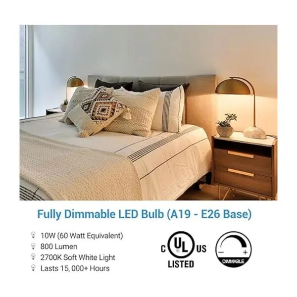 DEWENWILS Paquete de 10 bombillas LED A19 regulables luz_2