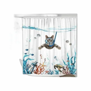 Fowocu Divertido juego de cortinas de ducha de gato color_1