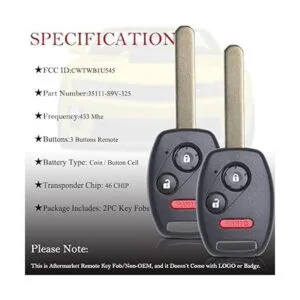 Llavero de repuesto remoto compatible con Honda Pilot_4