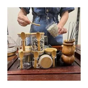 Livejun 8 oz Airtight Glass Jars with Bamboo Lids and_3