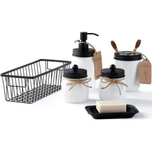 Juego de accesorios de baño de tarro Mason blanco 6_2