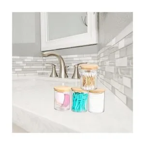 BKYFPQ 4 Pack Glass Qtip Holder Dispenser Bathroom Jars_3