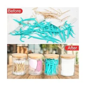 BKYFPQ 4 Pack Glass Qtip Holder Dispenser Bathroom Jars_5