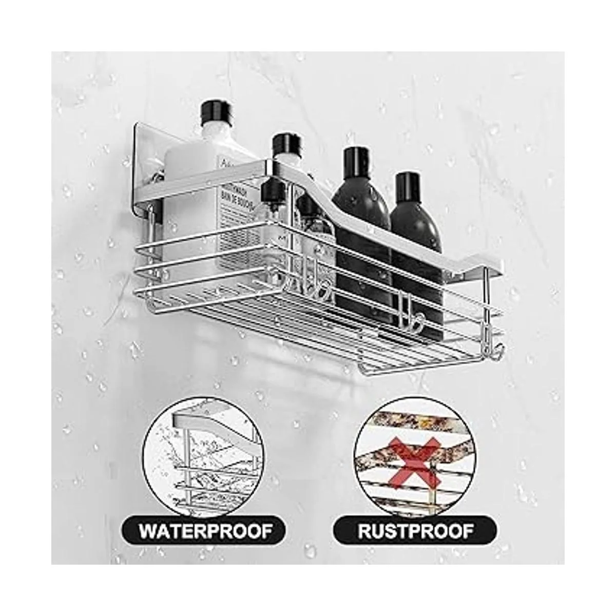 Orimade Organizador de ducha de acero inoxidable con 5_6