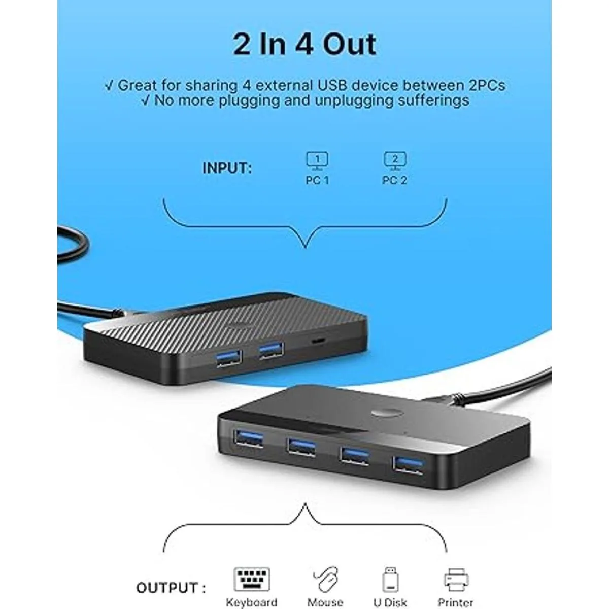 JSAUX Interruptor USB 3.0 selector de interruptor USB 2_2