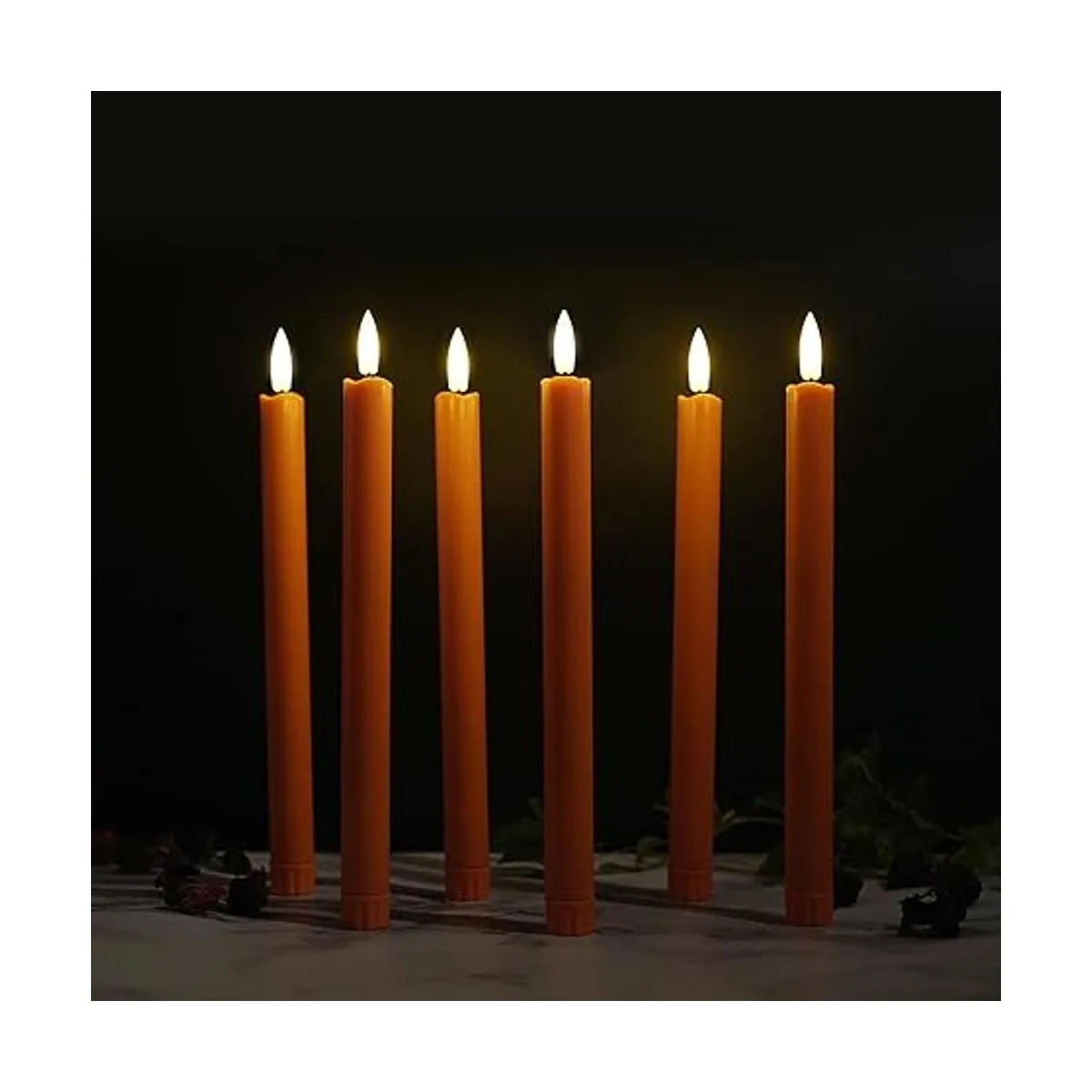 Stmarry Velas cónicas color naranja sin llama con control_3