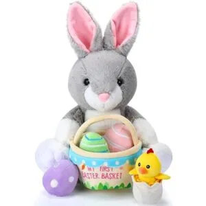 Skylety Conejo de Pascua de 13.7 pulgadas con cesta de_1