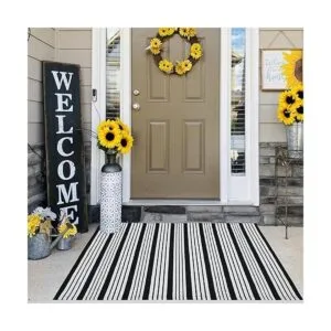 Alfombra de algodón a rayas blancas y negras de 27.5 x 43_7