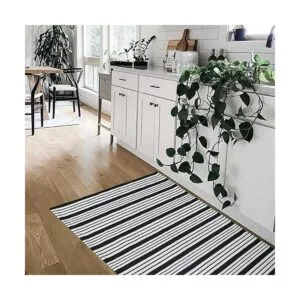 Alfombra de algodón a rayas blancas y negras de 27.5 x 43_3