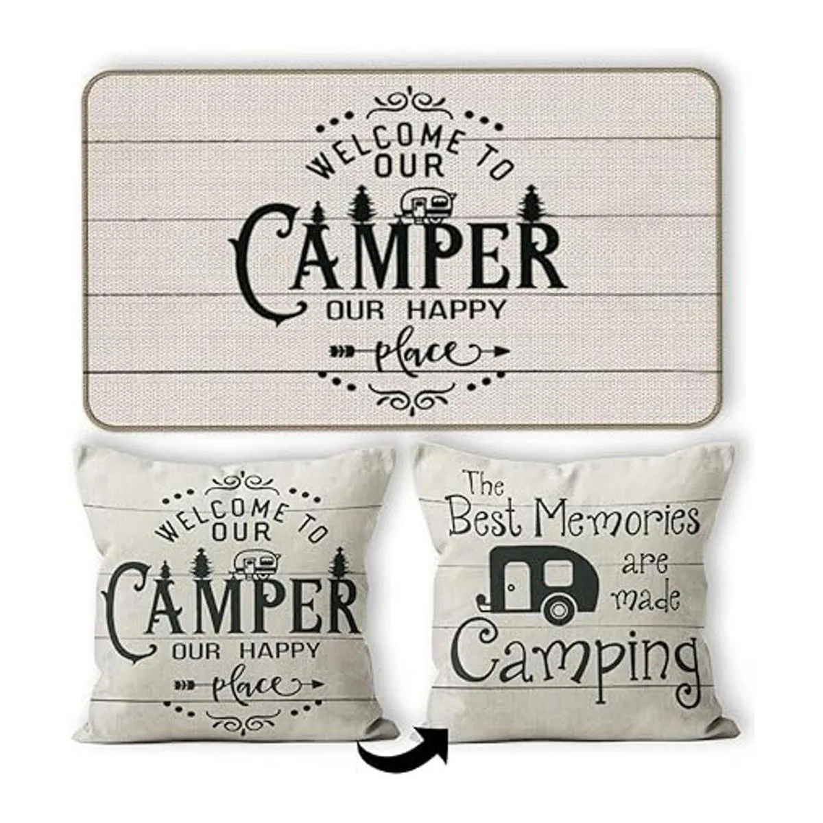 Welcome to Our Camper Our Happy Place Decor Felpudo de 17_1