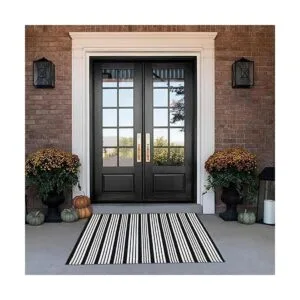 Alfombra de algodón a rayas blancas y negras de 27.5 x 43_6