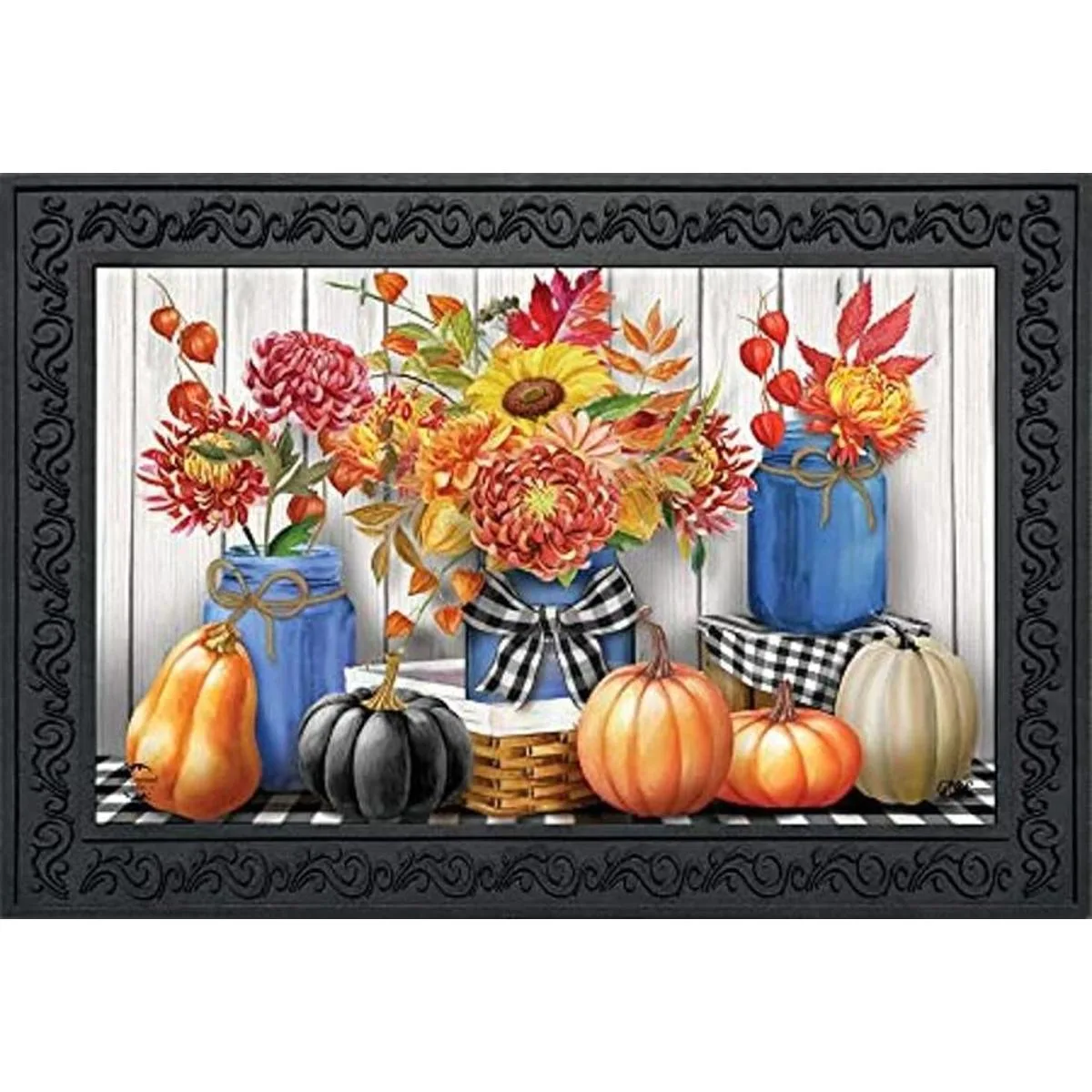 Briarwood Lane Felpudo floral de otoño con calabazas_1