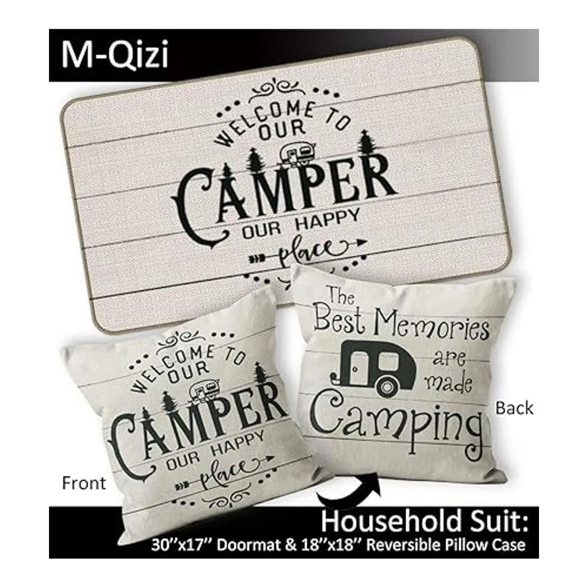 Welcome to Our Camper Our Happy Place Decor Felpudo de 17_4