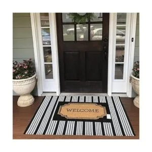 Alfombra de algodón a rayas blancas y negras de 27.5 x 43_2