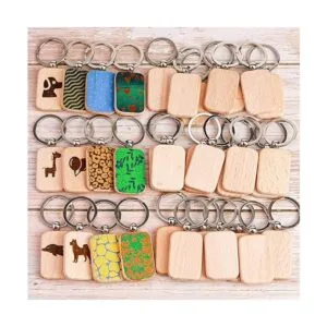 Auihiay 70 llaveros de madera en blanco con grabado de_5