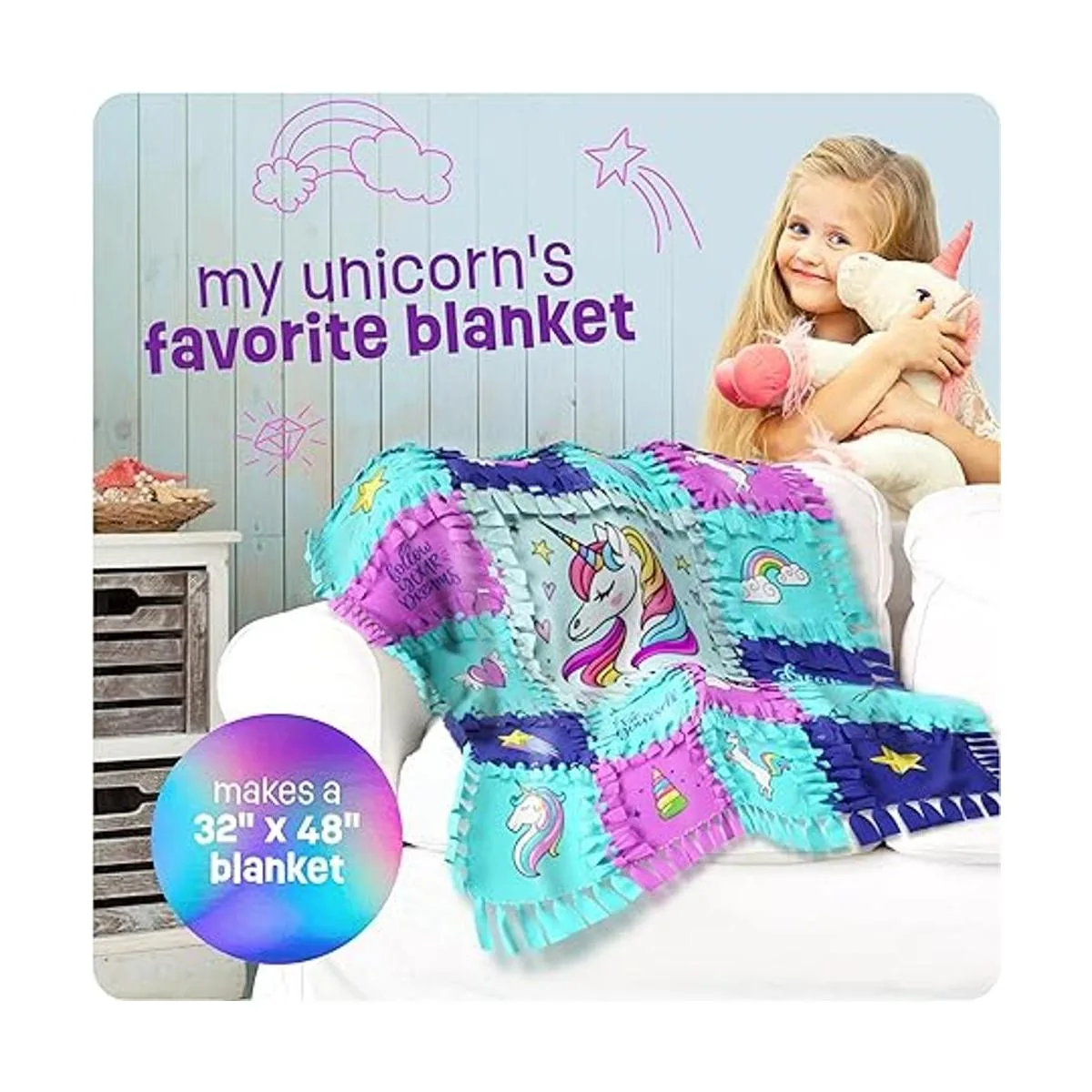 Pretty Me Unicorn Tuck N Tie Kit de manta de forro_6