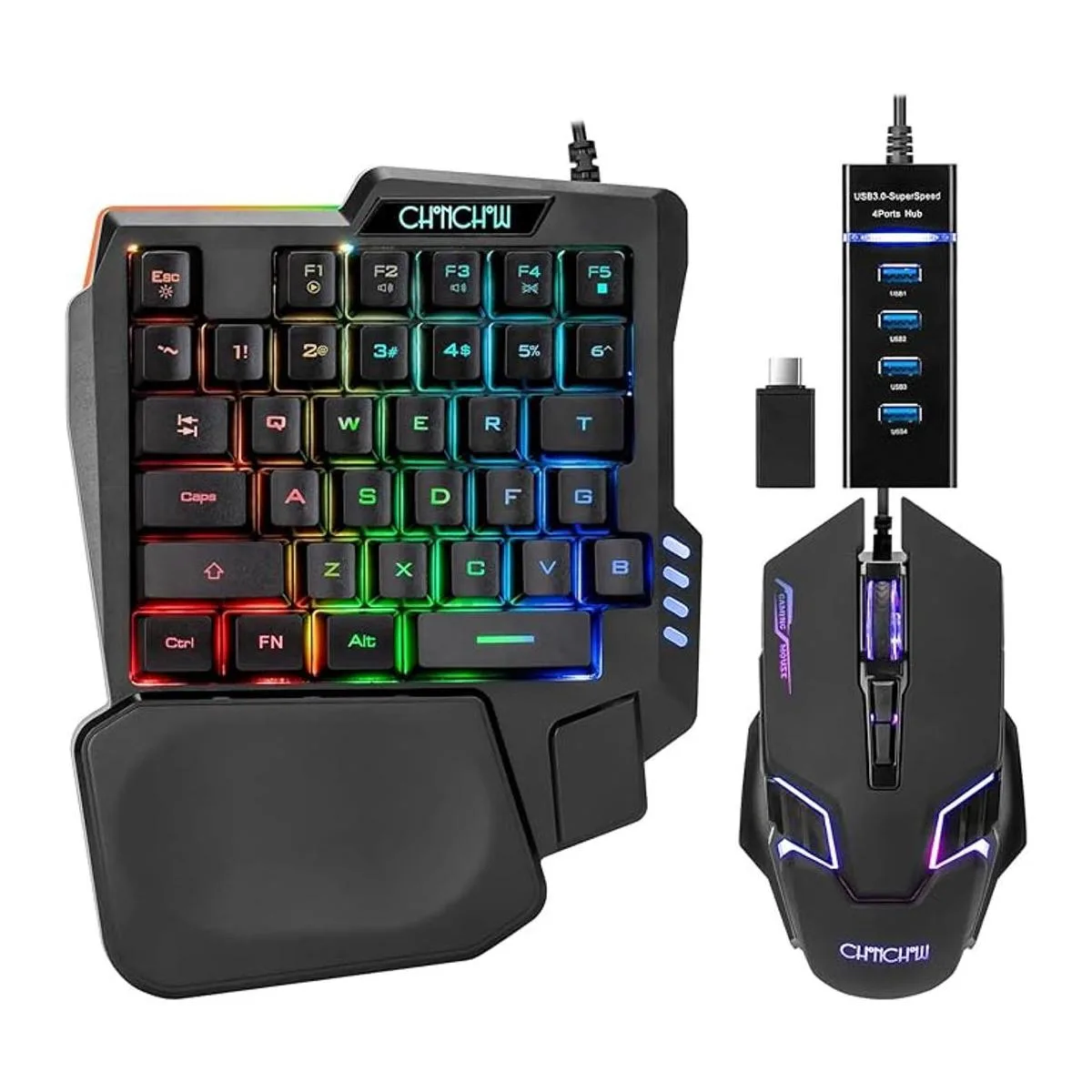 Mouse de media mano con teclado USB Spilitter TipoC_1