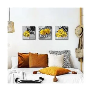 Arte de pared de flores amarillas y grises accesorios de_2