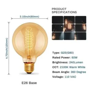 Paquete de 6 bombillas Edison de 60 W G25G80 Globo_2