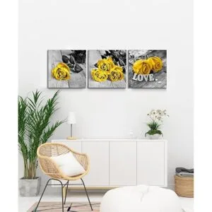 Arte de pared de flores amarillas y grises accesorios de_5