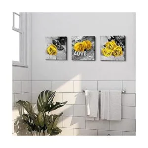 Arte de pared de flores amarillas y grises accesorios de_3