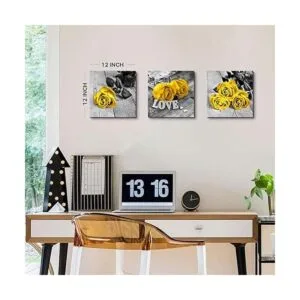 Arte de pared de flores amarillas y grises accesorios de_4