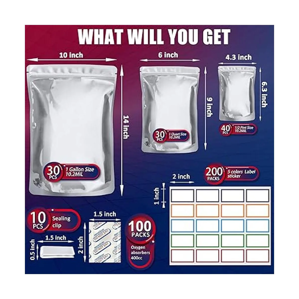 Paquete de 100 bolsas de Mylar de 0.402 in para_2