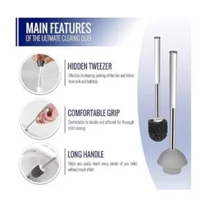 True fresh Juego de cepillo de inodoro y émbolo para baño_5