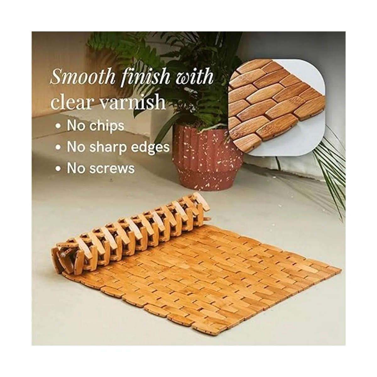 GOBAM Tapete de baño de bambú enrollable para baño tapete_6