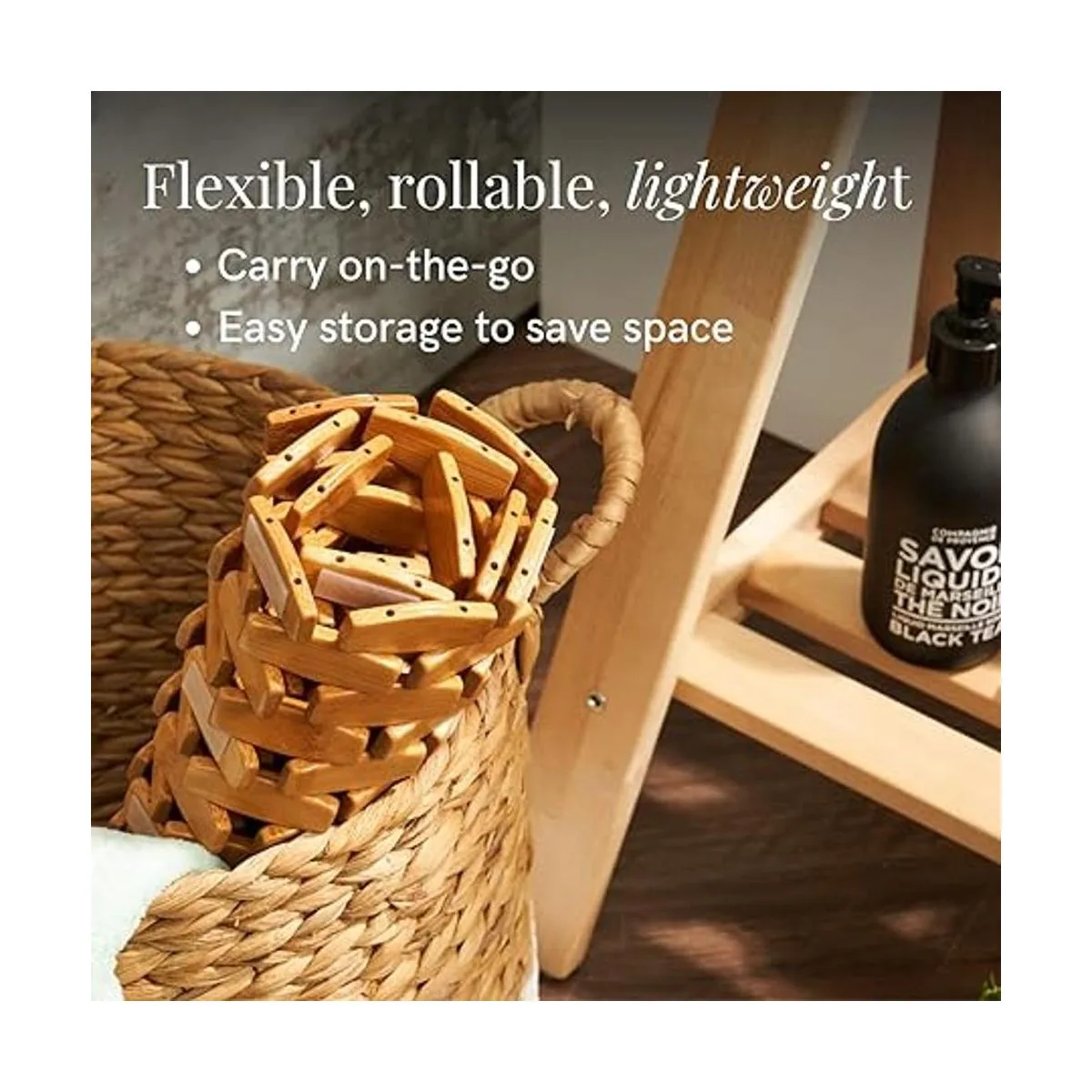 GOBAM Tapete de baño de bambú enrollable para baño tapete_3