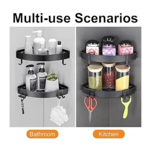 DUFU Organizador de ducha de esquina adhesivo con ganchos_4