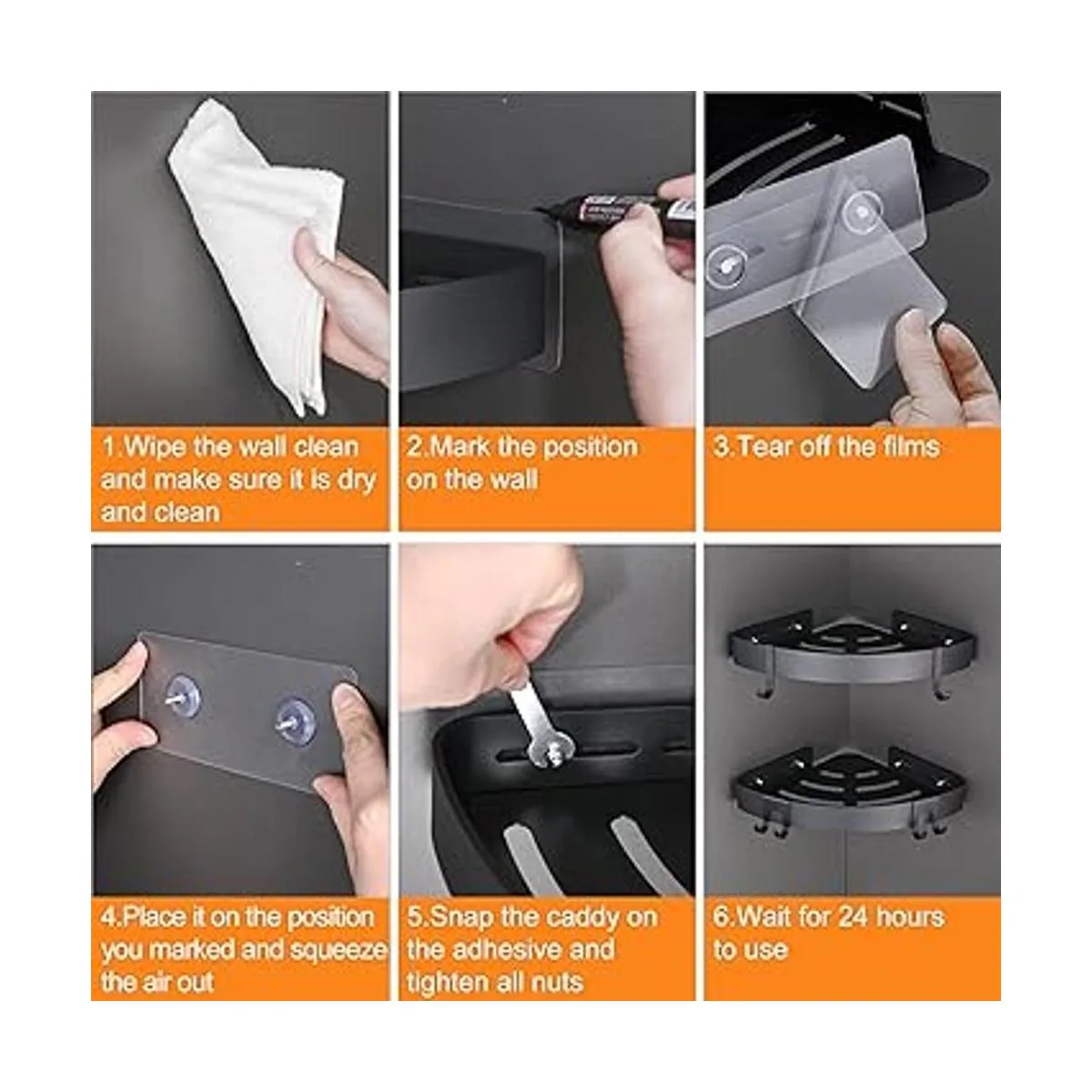 DUFU Organizador de ducha de esquina adhesivo con ganchos_6